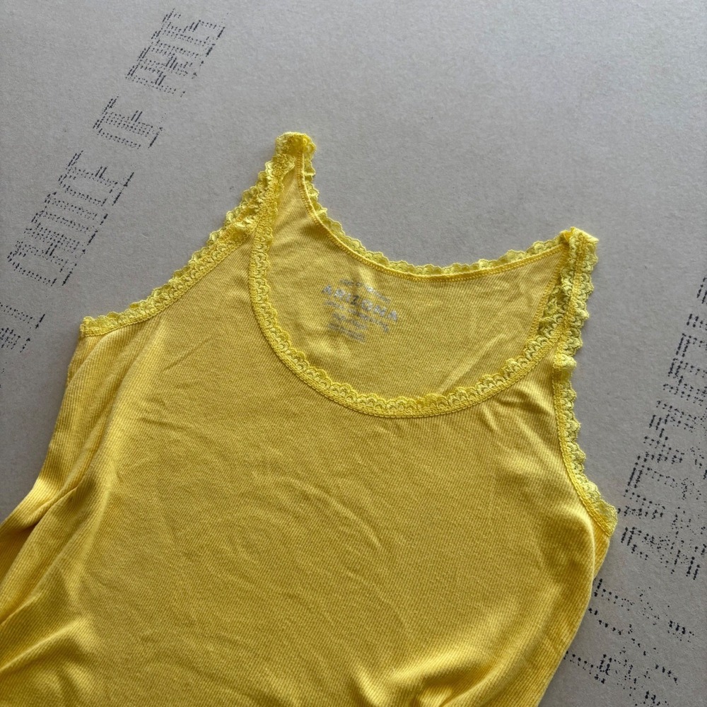 Y2K‎ Arizona Jean Company Yellow Lace Trim Ribbed Tank Top